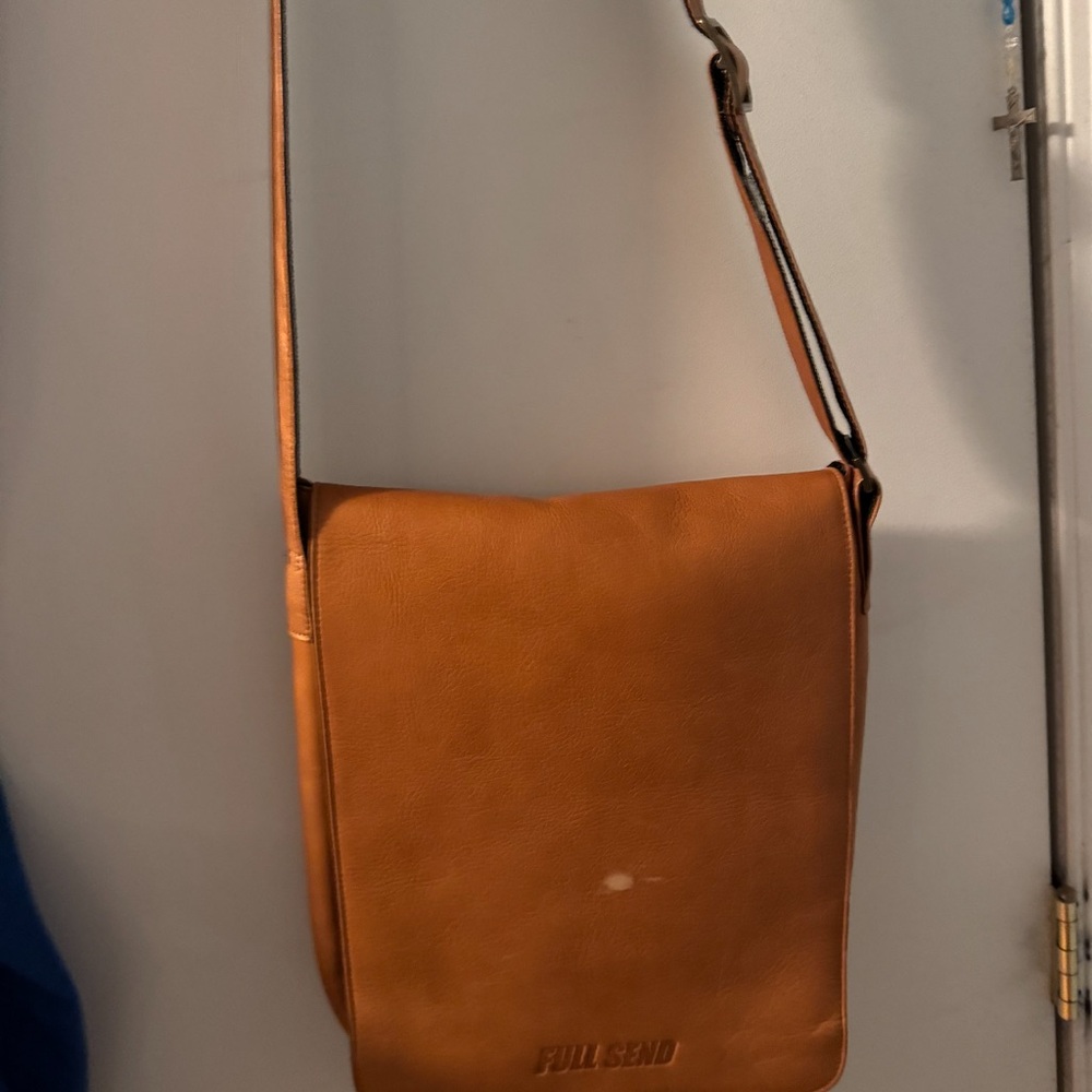 Full Send Nelk Boy's Brown Leather Satchel Bag